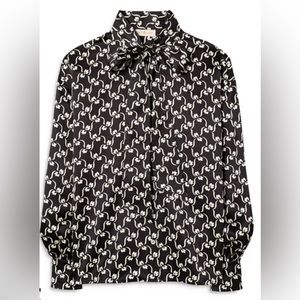 Tory Burch Printed Bow Silk Blouse